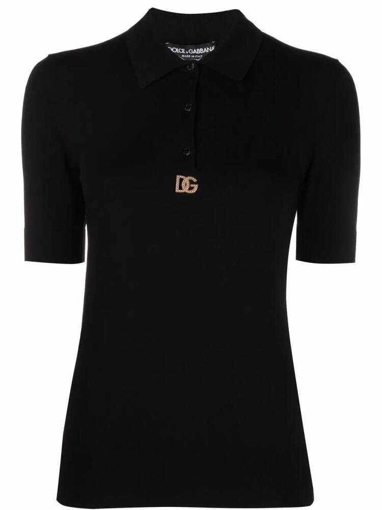 Dolce & Gabbana logo-plaque short-sleeved polo top - Black Cover