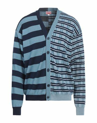 Kenzo Man Cardigan Slate blue Wool, Cotton Cover