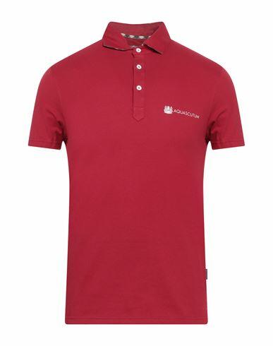 Aquascutum Man Polo shirt Brick red Cotton, Elastane Cover