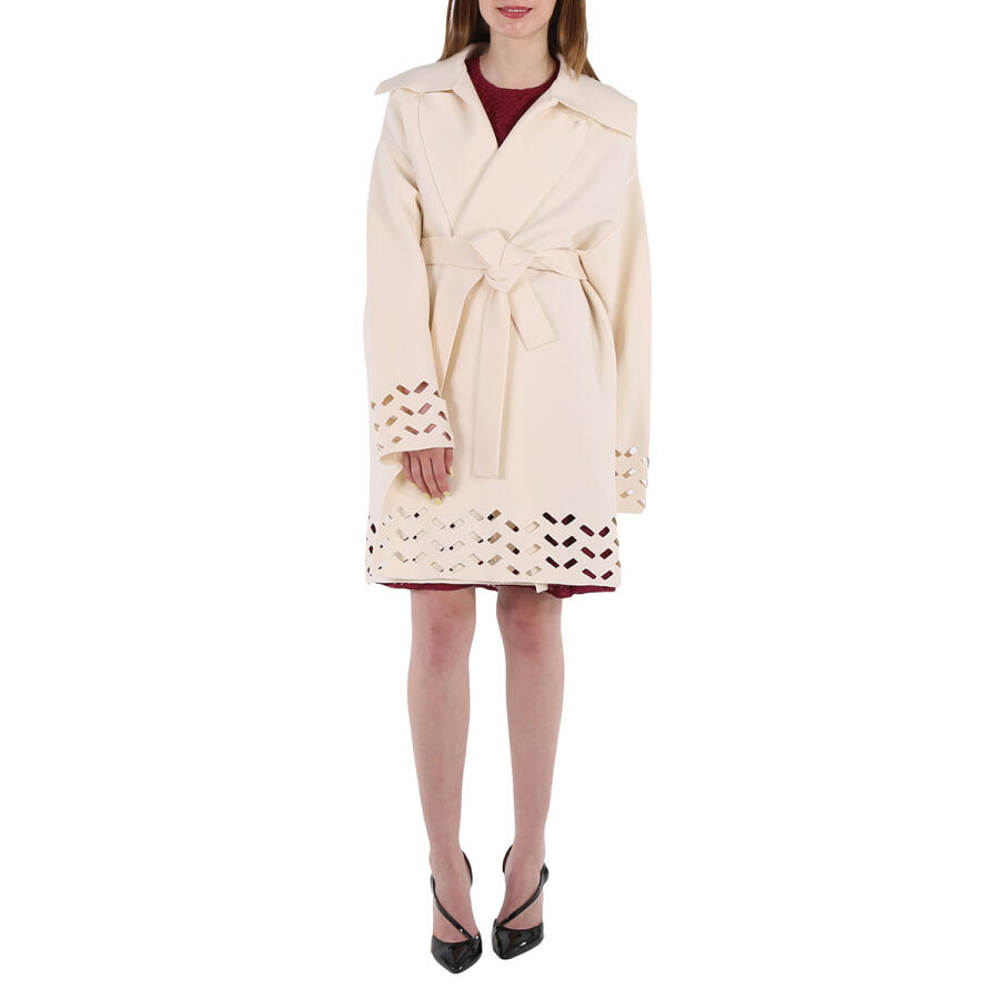 Alaia Ladies Ivory Openwork Pea Coat Cover