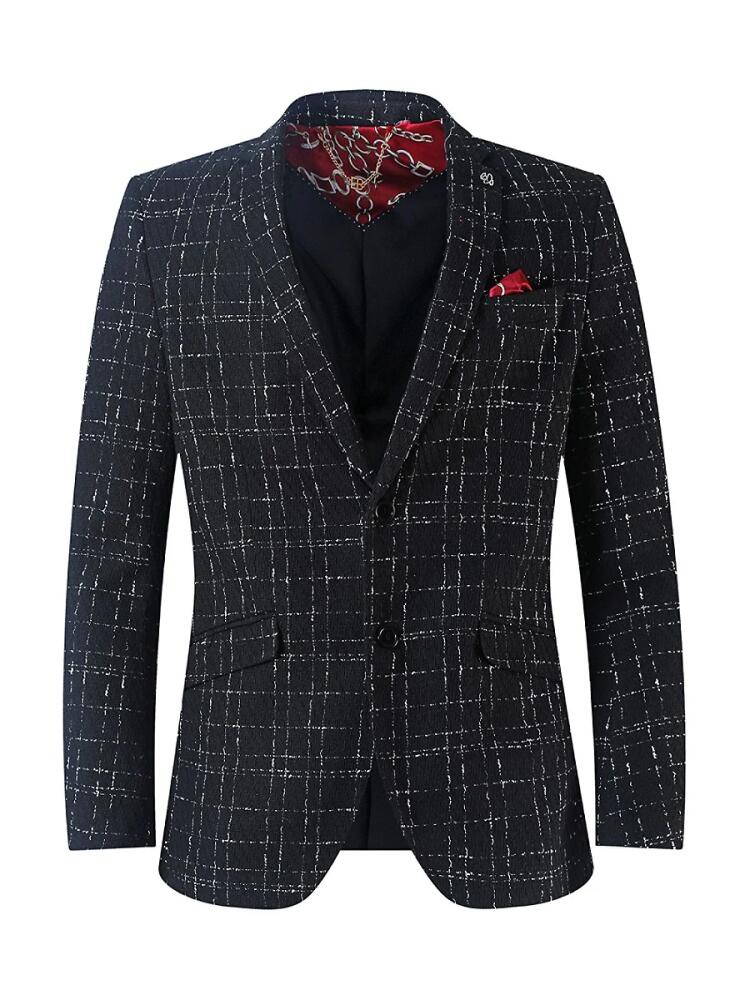 Elie Balleh Men's Slim Fit Plaid Boucle Sportcoat - Black Cover