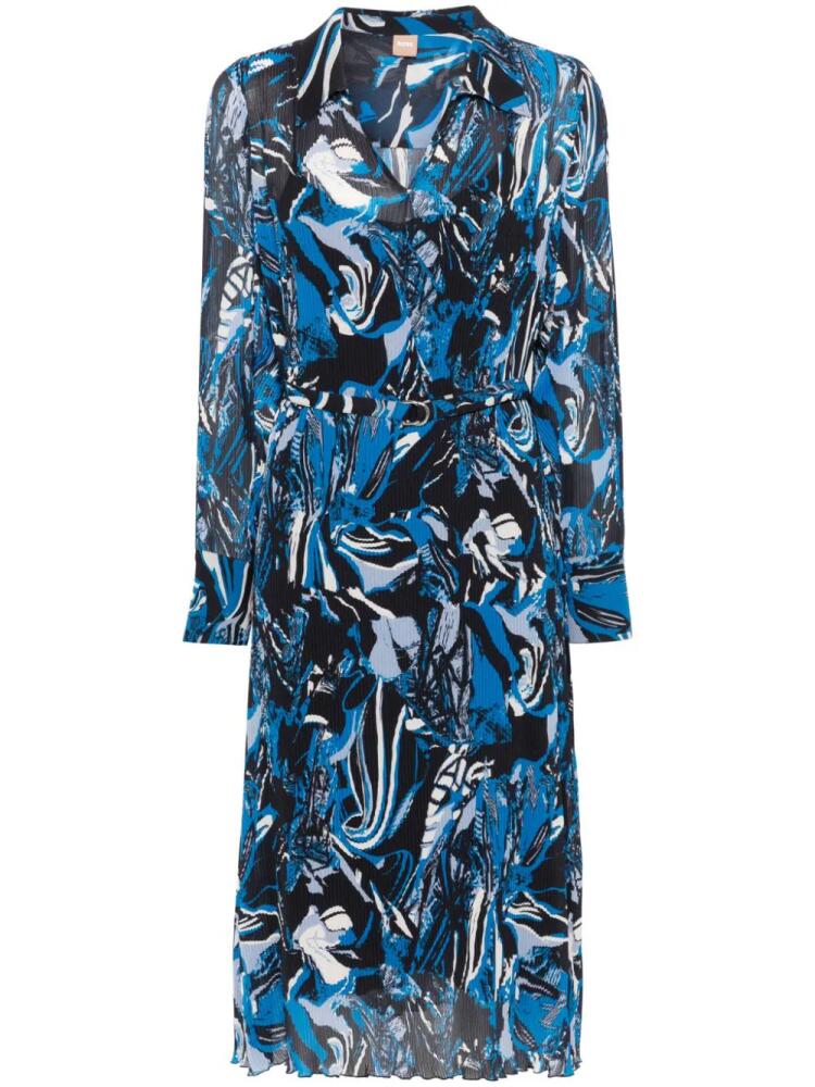 BOSS seasonal-print pleated midi dress - Blue Cover