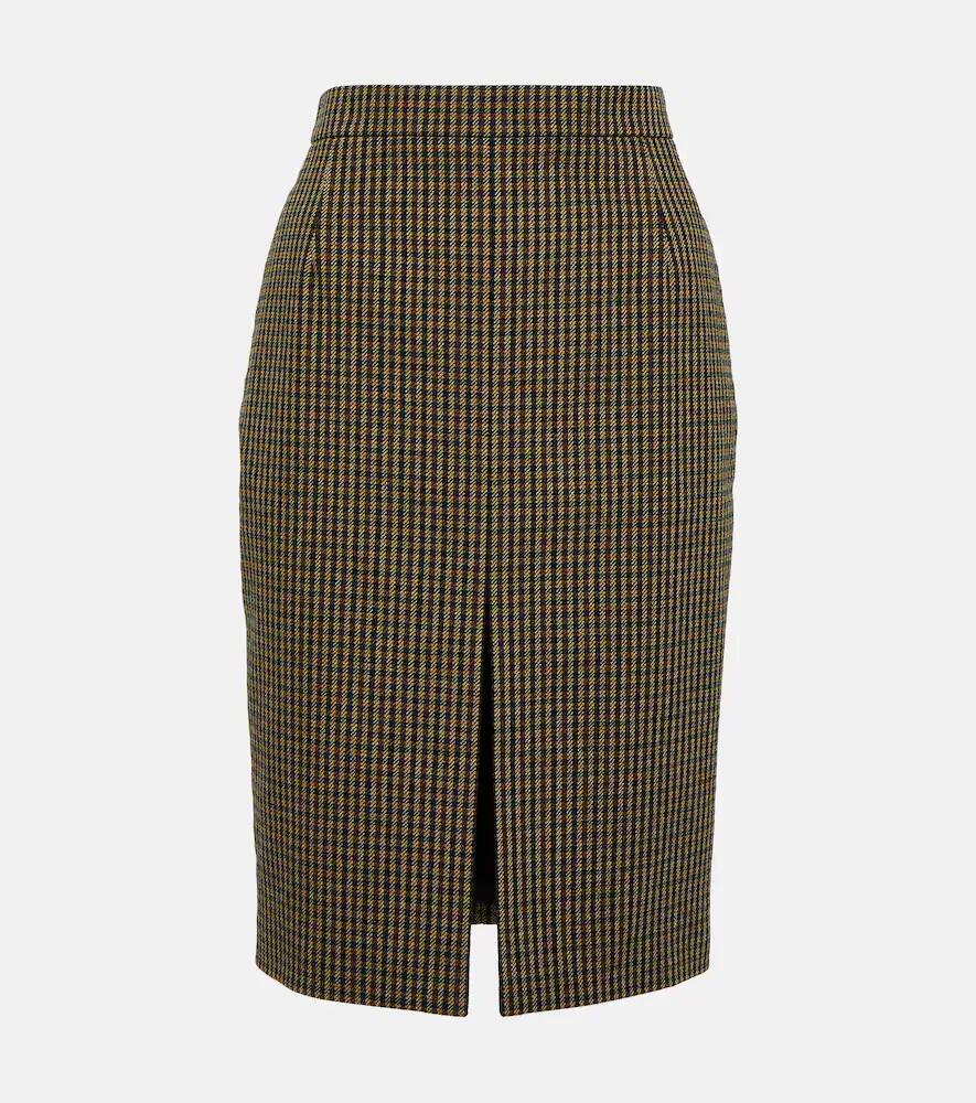 Saint Laurent Vichy wool-blend pencil skirt Cover