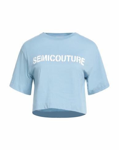 Semicouture Woman T-shirt Light blue Cotton Cover