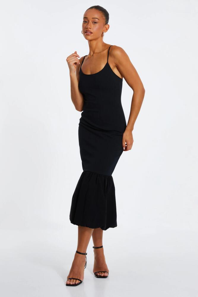 QUIZ Jersey and Bengaline Puffball Strappy Midi Dress in Black Cover