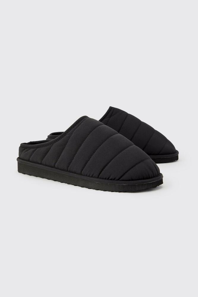 boohoo Mens Nylon Quilted Slippers - Black Cover