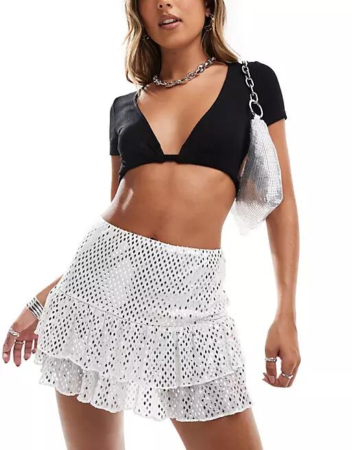 Miss Selfridge sparkly ruffle detail skort-White Cover