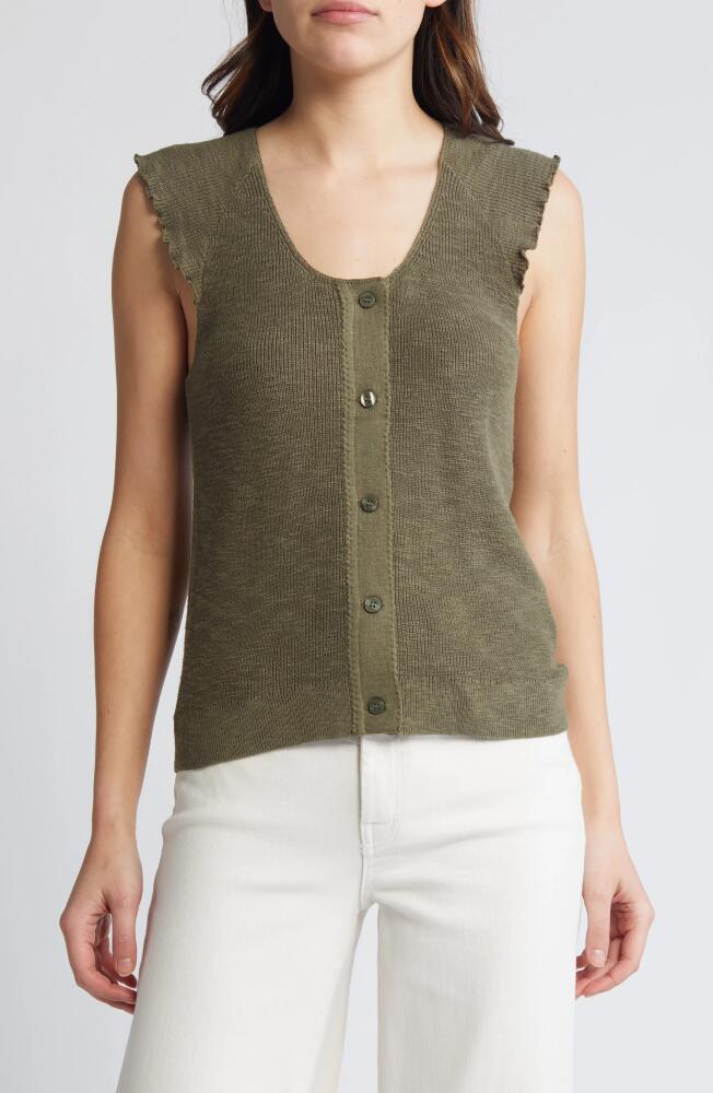 Treasure & Bond Sleeveless Cotton & Linen Cardigan in Olive Kalamata Cover