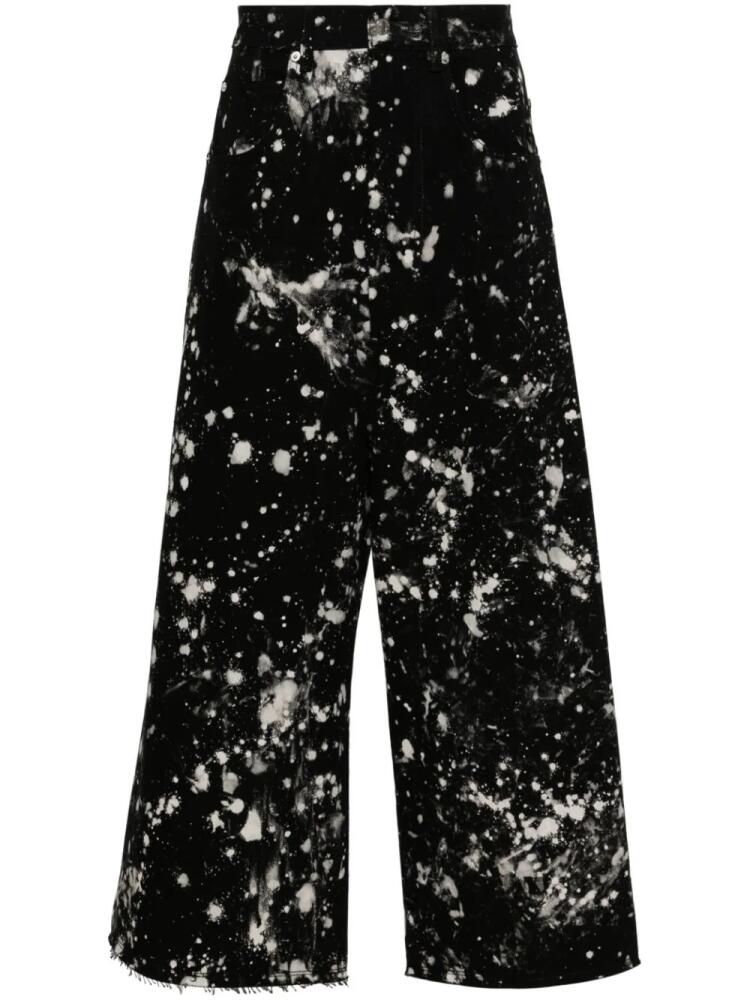 LỰU ĐẠN bleached-effect wide-leg jeans - Black Cover