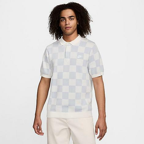 Nike Men's Sportswear Club Checkers Polo Shirt in White/Grey/Sail Cover