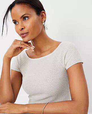 Ann Taylor Shimmer Ribbed Wide Neck Tee Cover