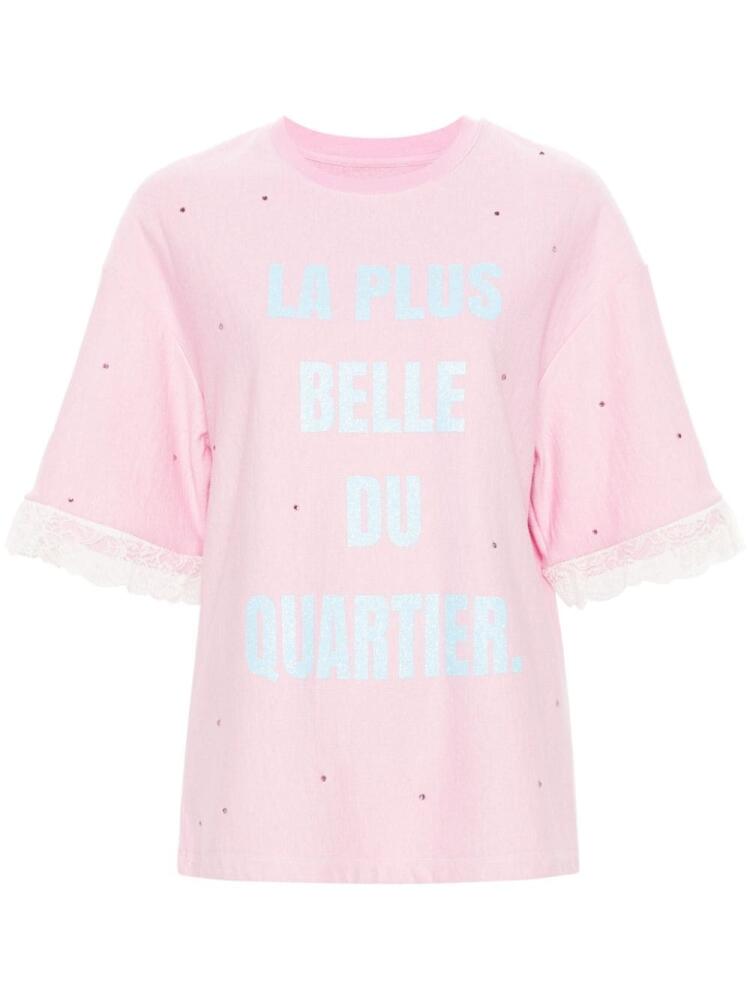 Loulou crystal-embellished cotton T-shirt - Pink Cover