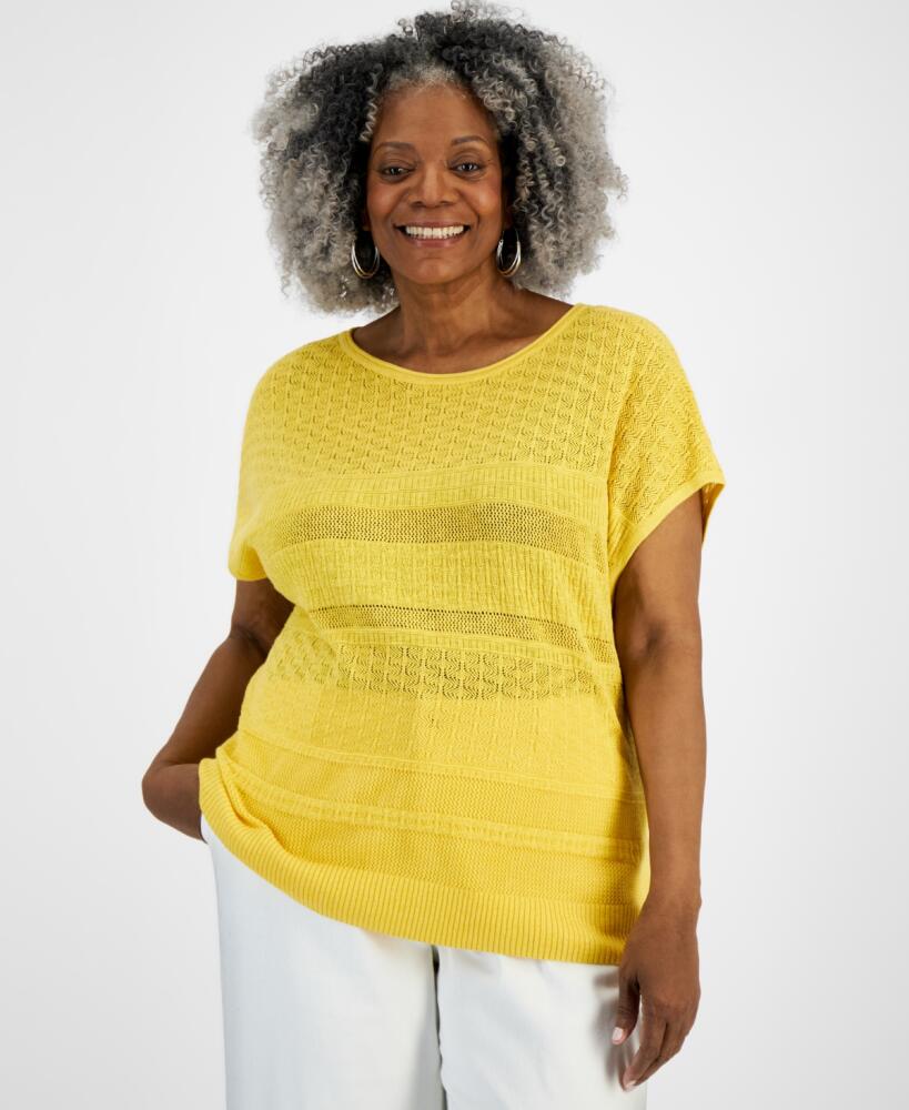 Style & Co Plus Size Dolman-Sleeve Sweater, Created for Macy's - Cornmeal Yellow Cover