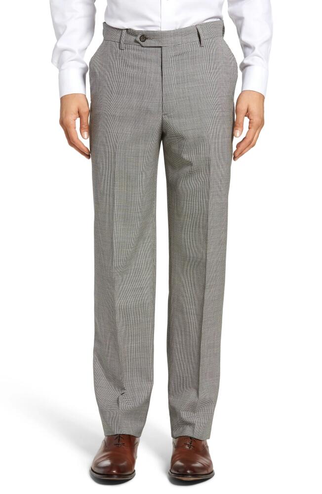 Berle Flat Front Houndstooth Wool Trousers in Charcoal Cover