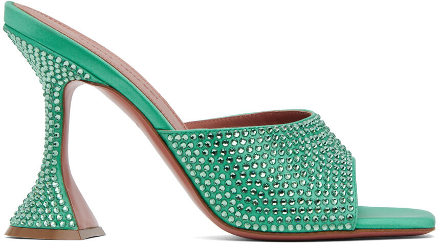 Amina Muaddi Green Lupita Crystal Heeled Sandals Cover