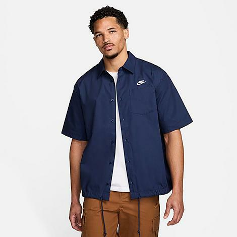 Nike Men's Club Oxford Button-Down Short-Sleeve Shirt in Blue/Midnight Navy Cover