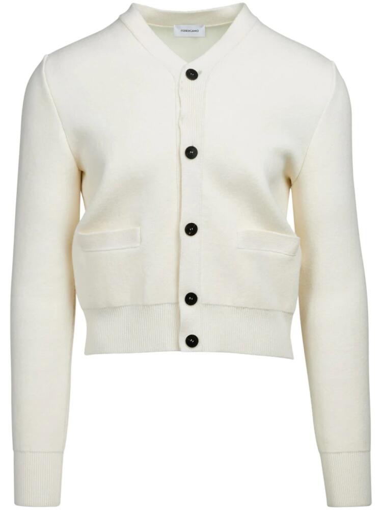 Ferragamo contrast-stitching virgin wool cardigan - White Cover