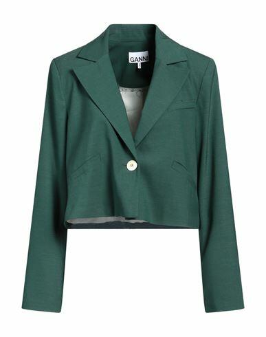 Ganni Woman Blazer Dark green EcoVero viscose, Recycled polyester, Elastane Cover