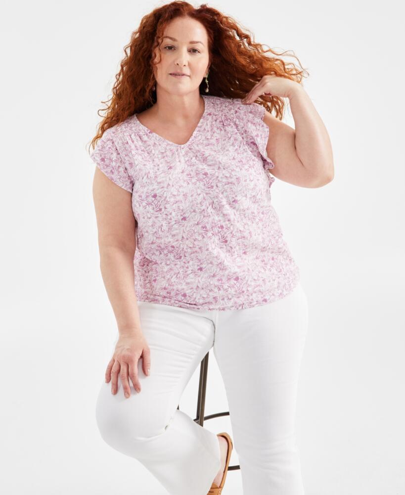 Style & Co Plus Size Flutter-Sleeve V-Neck Top, Created for Macy's - Windy Lilac Cover