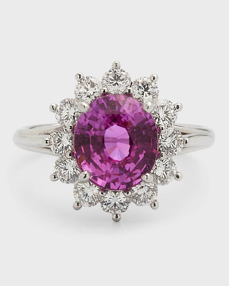 NM Estate Estate Platinum Oval Pink Sapphire and Diamond Wire Gallery Cluster Ring, Size 6 Cover