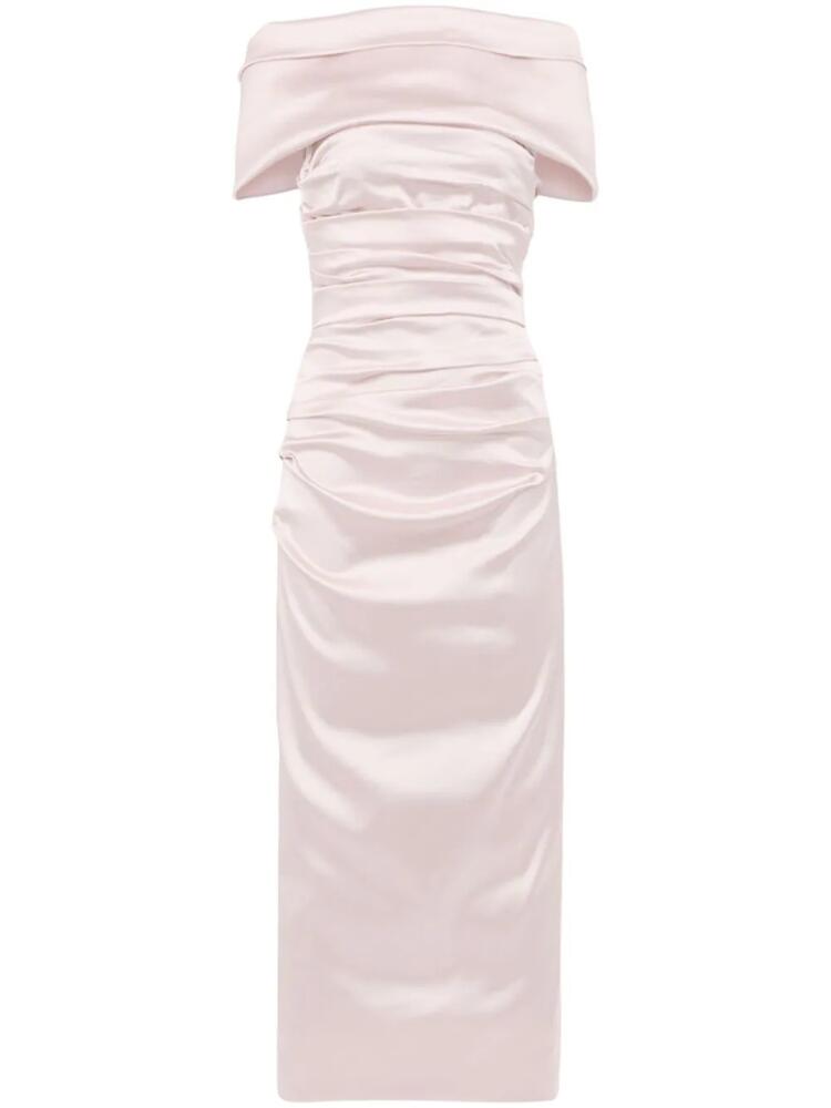 Talbot Runhof off-shoulder fitted midi dress - Pink Cover