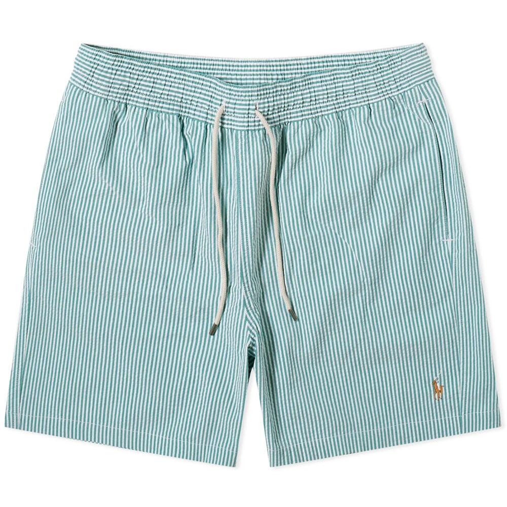 Polo Ralph Lauren Men's Striped Traveller Swim Shorts in Primary Green Seersucker Cover