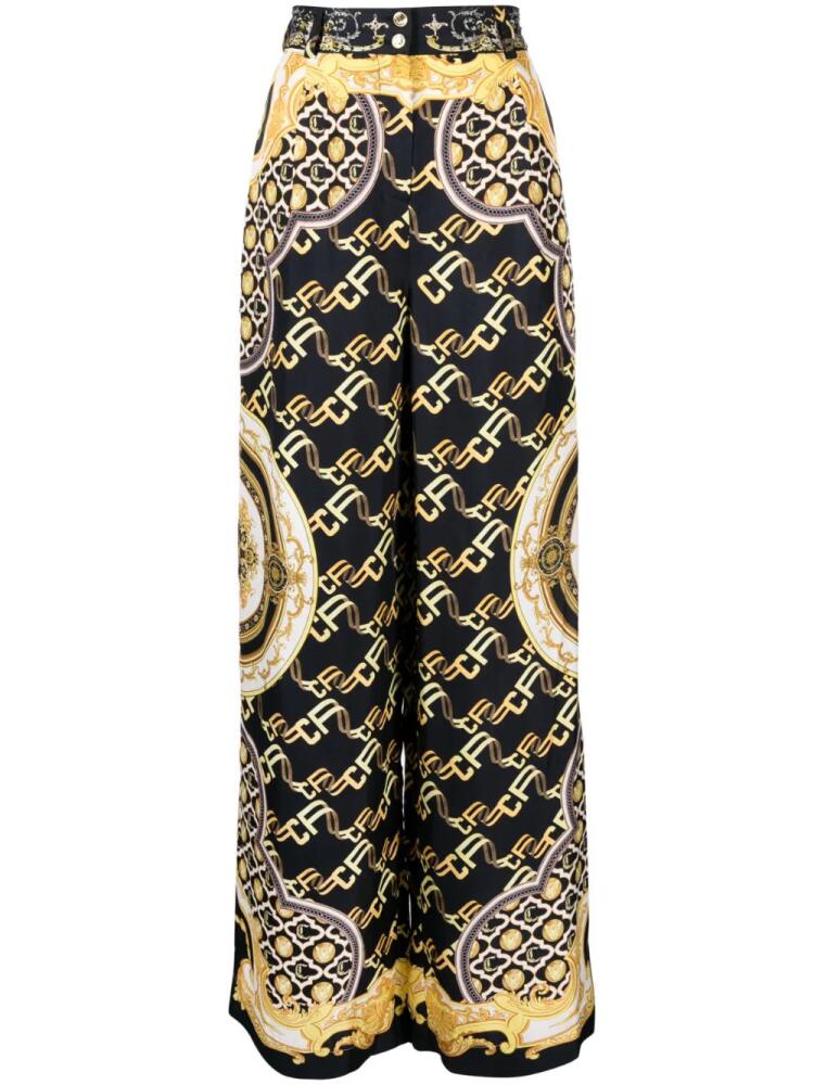 Camilla baroque-print silk palazzo pants - Black Cover