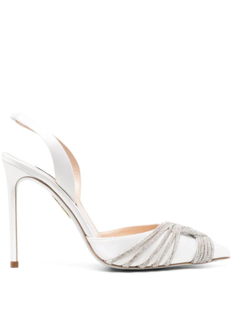 Aquazzura Gatsby 120mm crystal-embellished satin pumps - White Cover