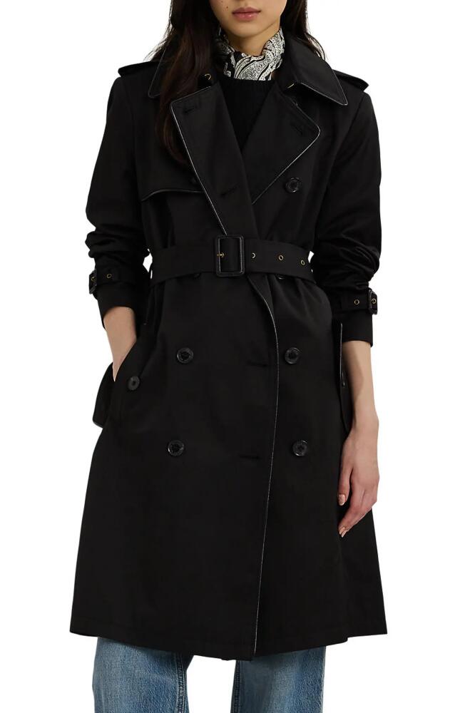 Lauren Ralph Lauren Belted Water Resistant Double Breasted Trench Coat in Black Cover