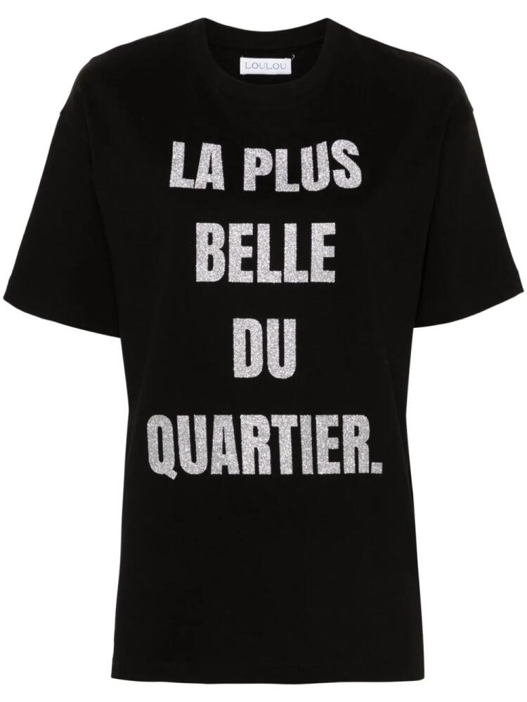 Loulou glitter-print cotton T-shirt - Black Cover