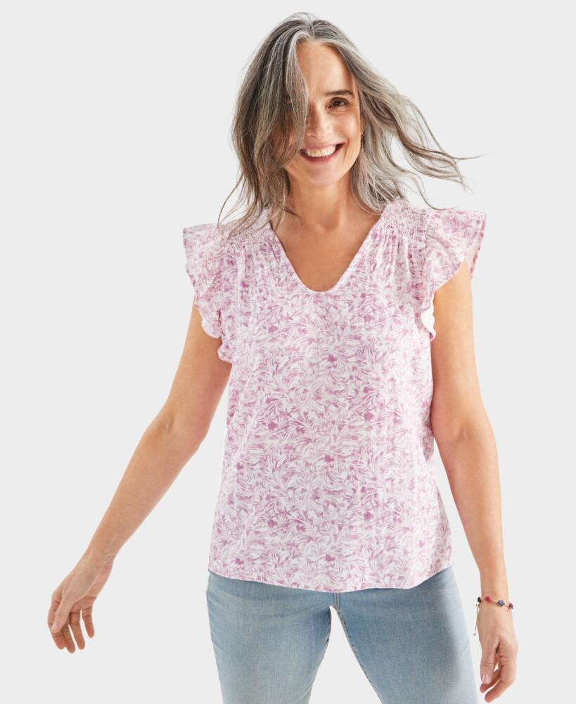 Style & Co Petite Wind Leaf Flutter-Sleeve Top, Created for Macy's - Windy Lilac Cover