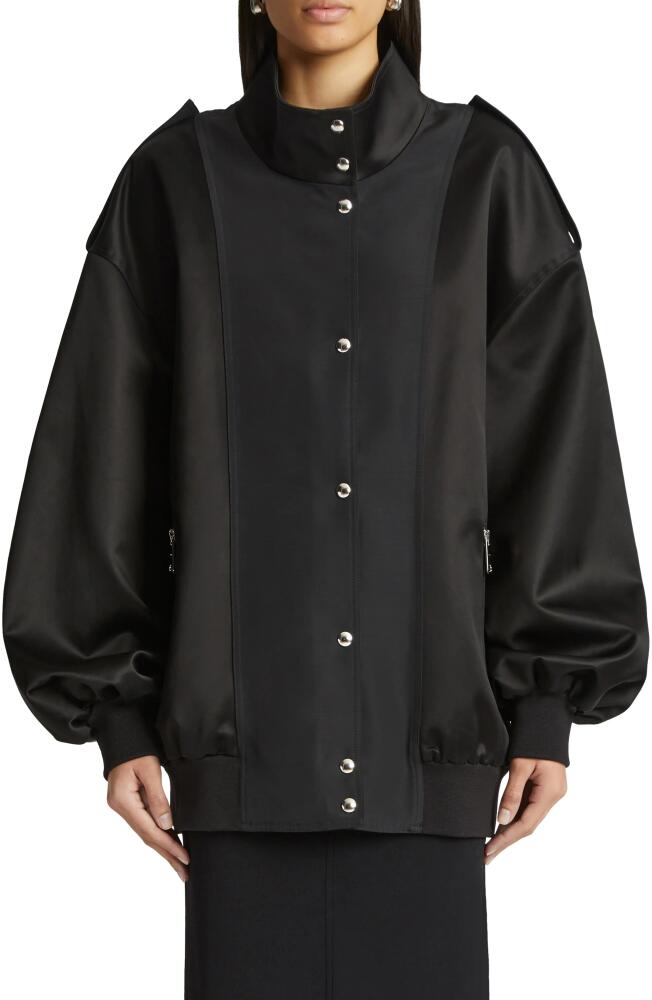 Khaite The Farris Oversize Satin Bomber Jacket in Black Cover