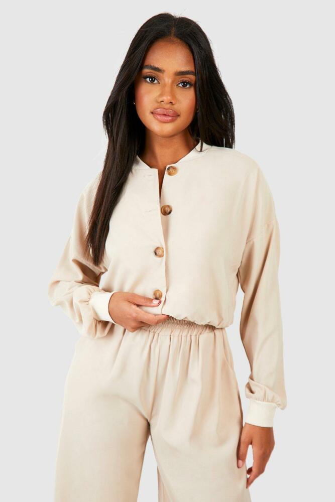 boohoo Womens Fluid Button Front Bomber Jacket - Beige Cover