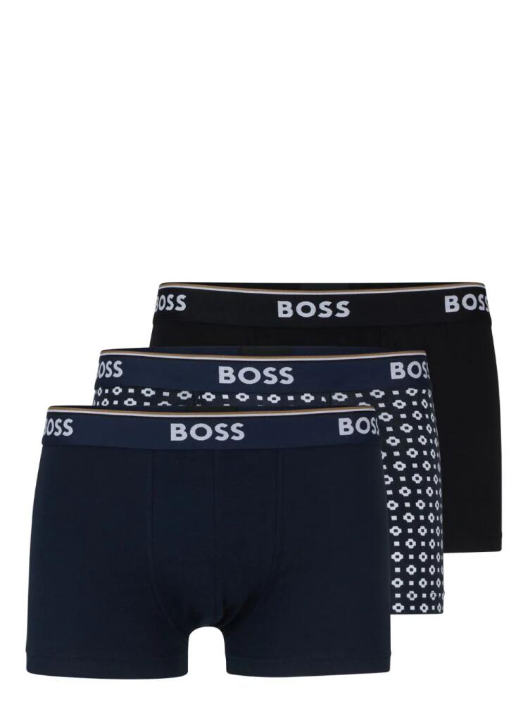 BOSS logo-waistband briefs (set of three) - Blue Cover