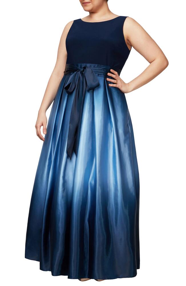 SL FASHIONS Ombrè Satin Gown in Navy/Wedgewood Cover