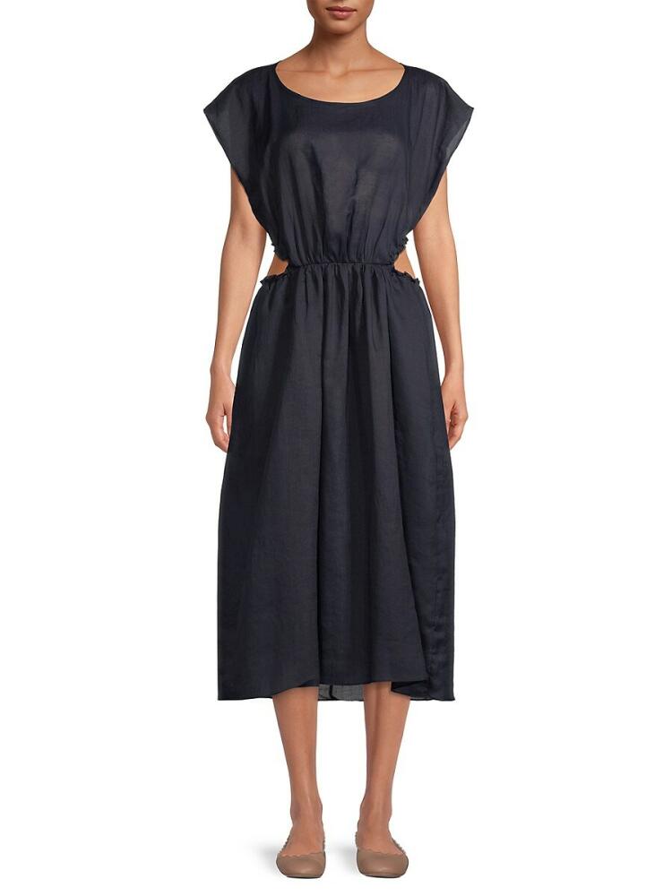 Rebecca Taylor Women's Ramie Cut Out Midi Dress - Navy Cover