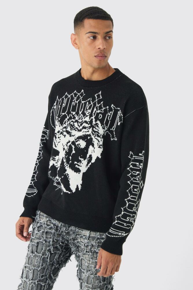 boohoo Mens Oversized Boxy Renaissance Jacquard Sweater - Black Cover