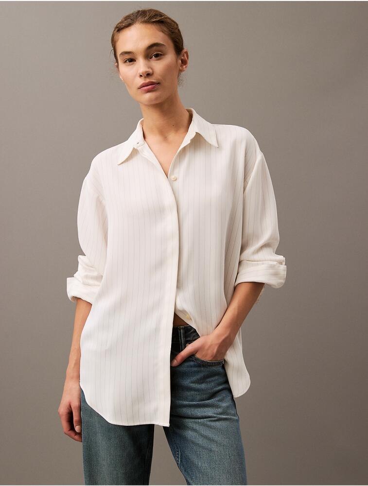 Calvin Klein Women's Luxe Stripe Relaxed Button-Down Shirt - White Cover