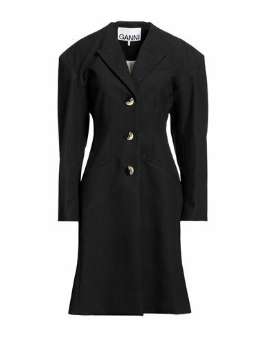 Ganni Woman Overcoat & Trench Coat Black Organic cotton Cover