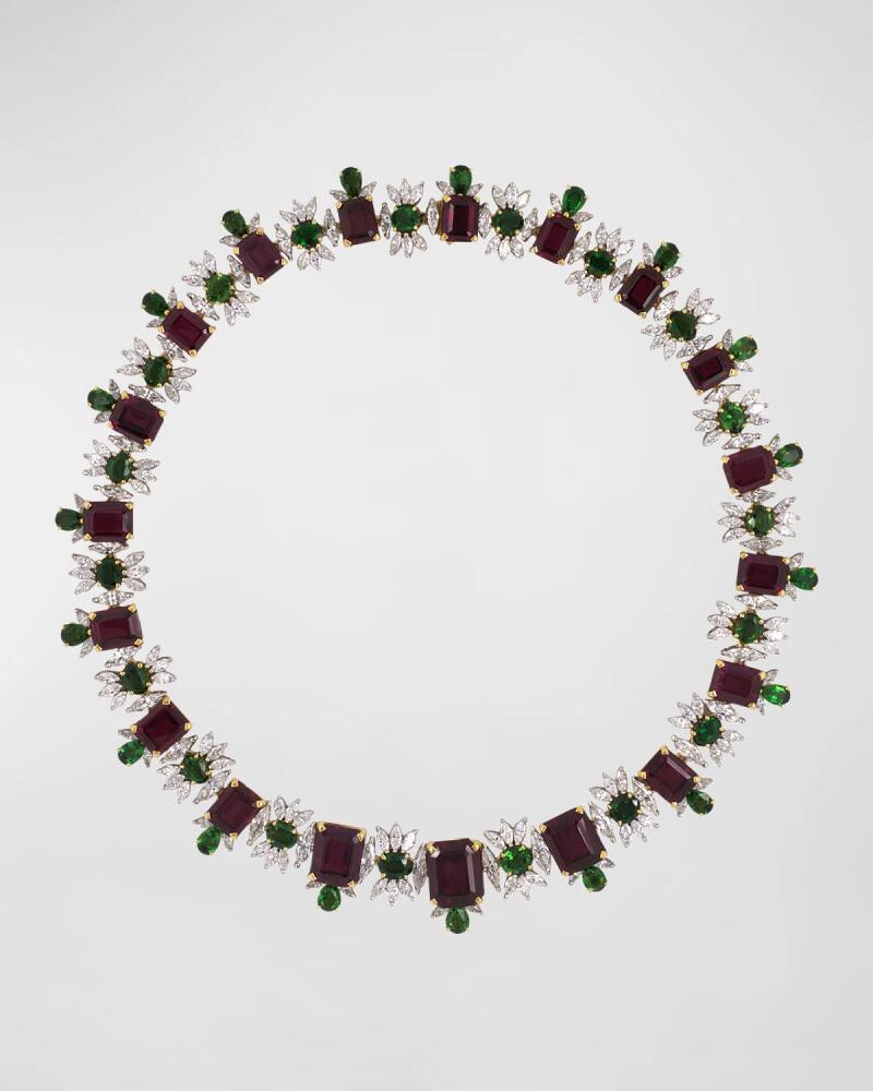 NM Estate Estate Platinum and Yellow Gold Necklace with Garnets, Diamonds and Tourmalines, 16"L Cover