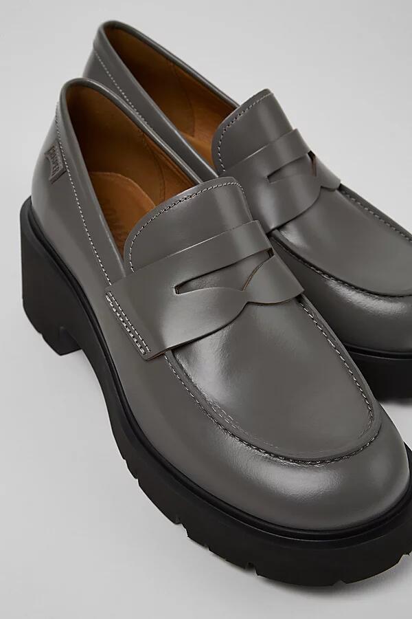 Camper Milah Leather Heeled Loafer Shoes in Grey Cover