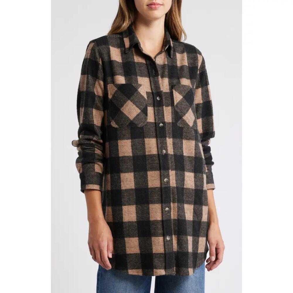 beachlunchlounge Tyler Flannel Tunic Shirt in Tan Black Cover