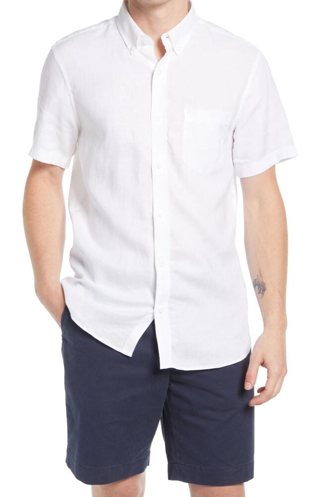 Nordstrom Trim Fit Short Sleeve Linen Button-Down Shirt in White Cover