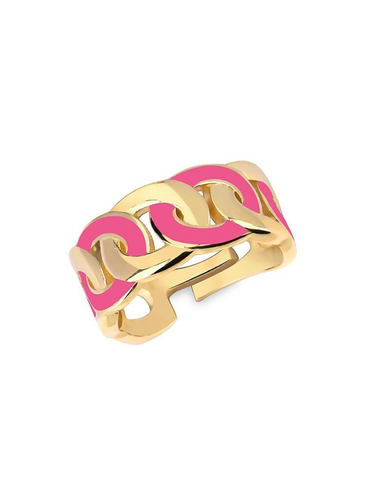 Gabi Rielle Women's 14K Gold Vermeil & Pink Enamel Weaver Adjustable Ring Cover