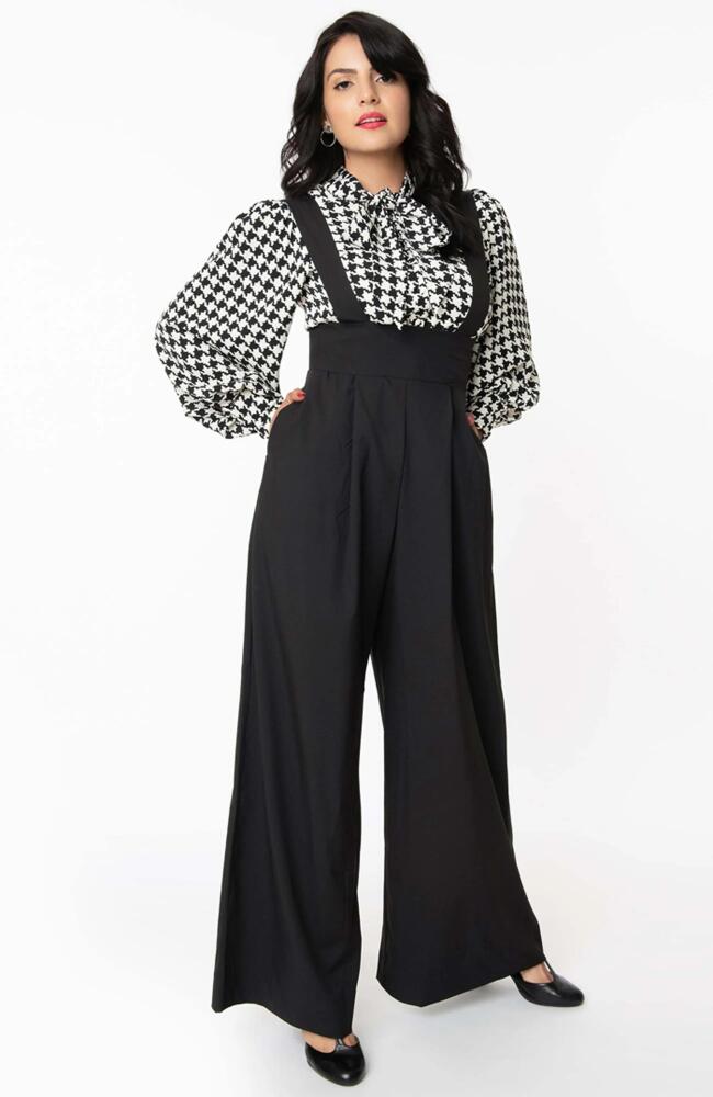 Unique Vintage Wide Leg Rochelle Suspender Pants in Black Cover