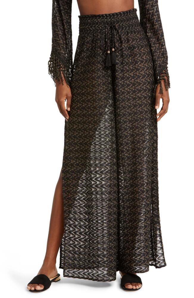 Ramy Brook Gloria High Waist Wide Leg Cover-Up Pants in Black Zigzag Cover