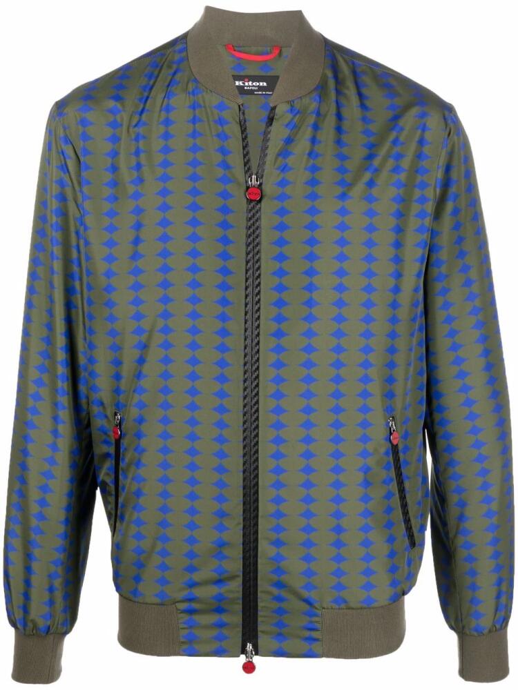 Kiton geometric-pattern zip-up jacket - Green Cover