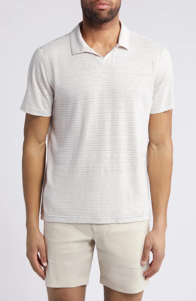 Nordstrom Johnny Collar Linen Polo in Grey Moonbeam Stripe Cover