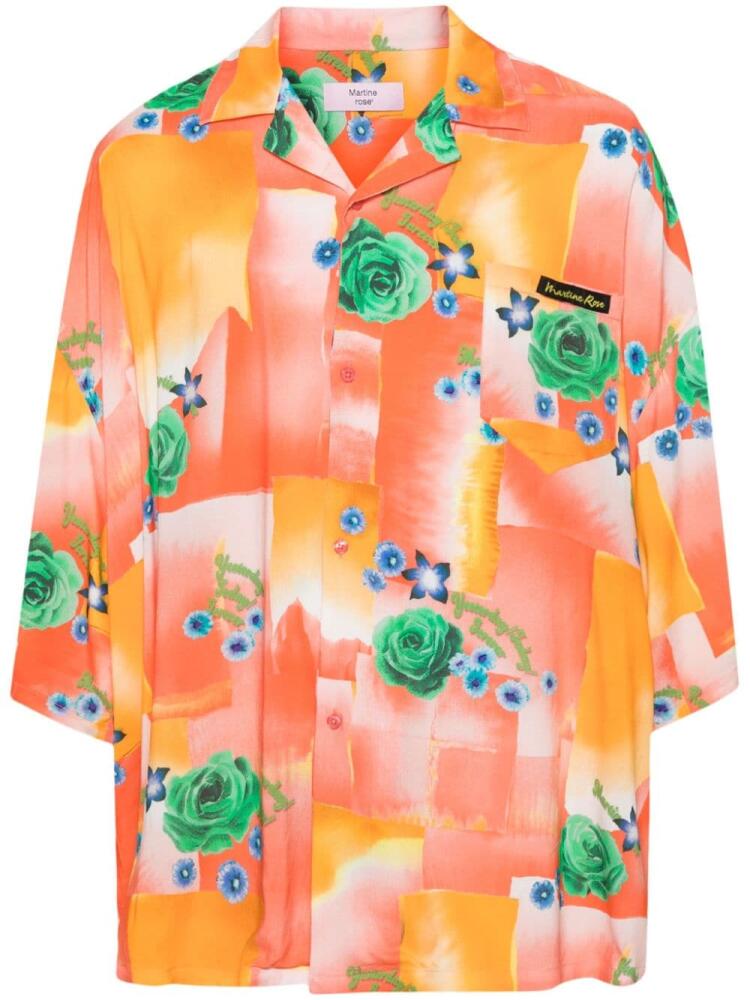 Martine Rose floral-print logo-patch shirt - Orange Cover