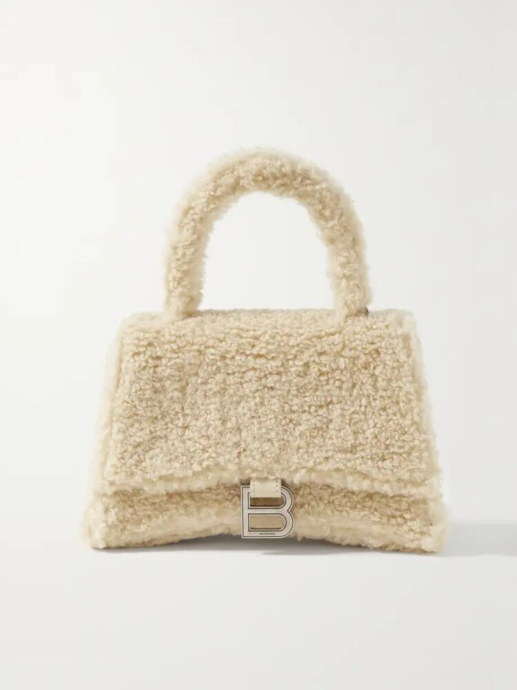 Balenciaga - Hourglass Small Leather-trimmed Faux Shearling Tote - Neutrals Cover